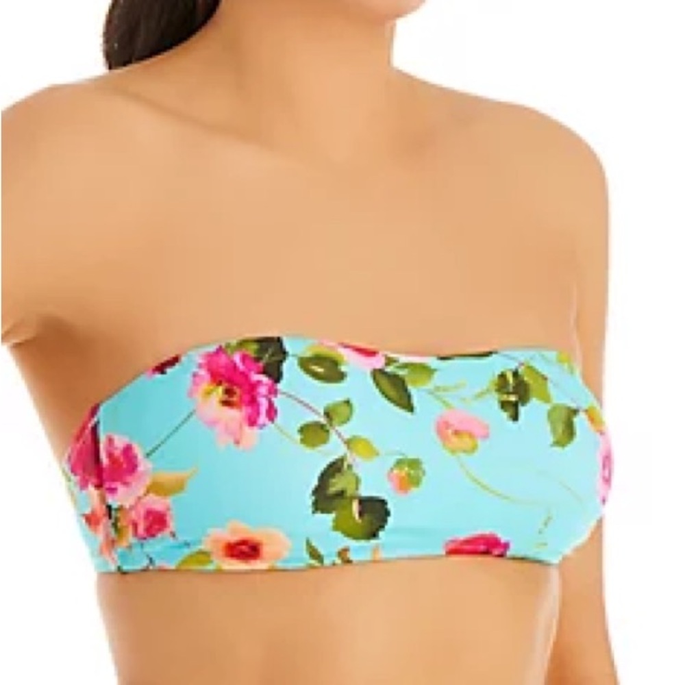 NWT Nanette Lepore Silk Blossoms-Aqua Brielle Bandeau Swim Top Aqua Size 12